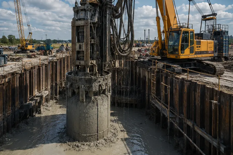 Deep foundation and diaphragm-wall construction using support slurry